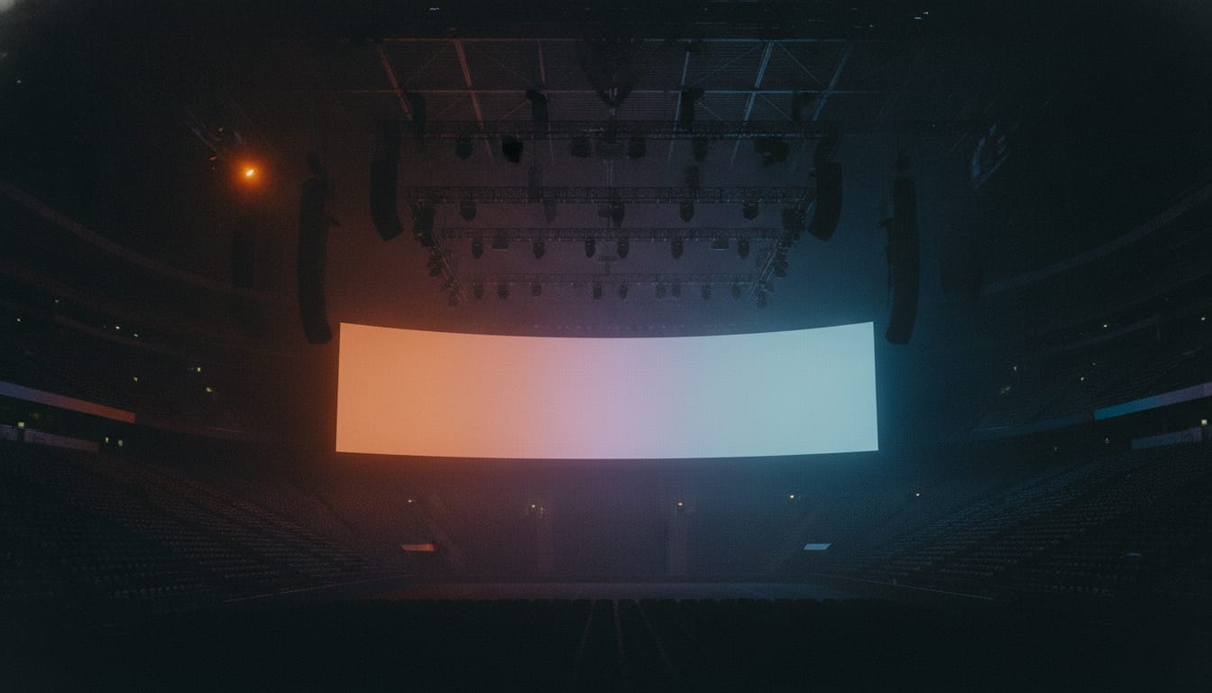 An arena LED wall glowing orange to ice blue